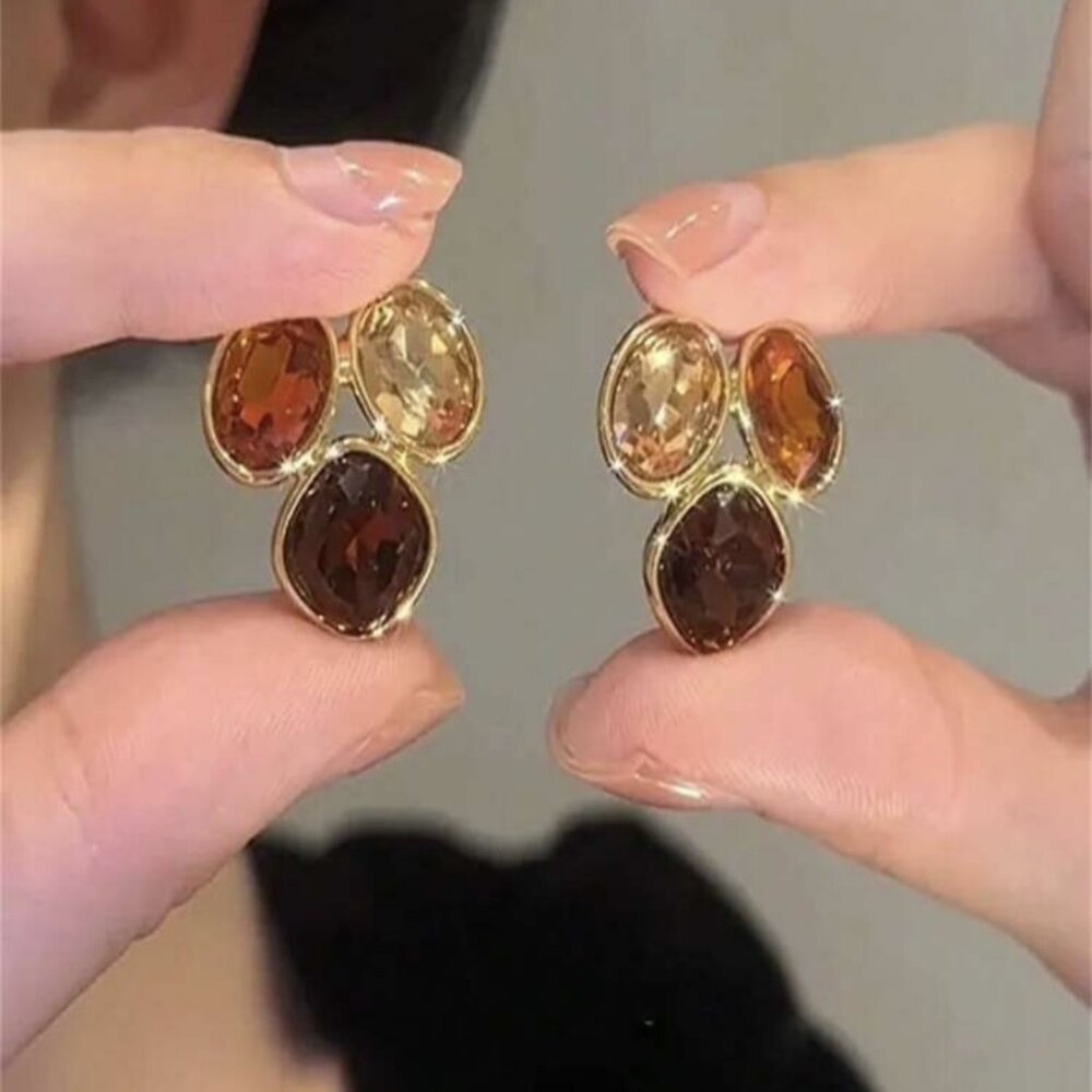 Winter Coffee Color Cubic Zirconia Earrings for women